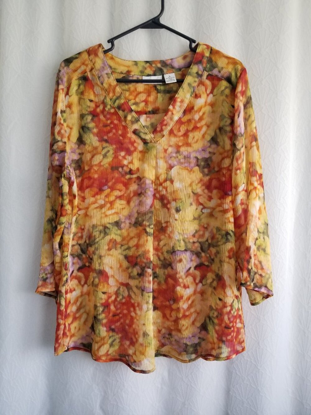 Liz Claiborne Blouse Multi-colored Floral Watercolor Print L